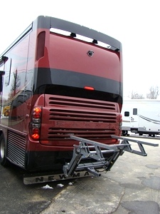 WORLDS BEST RV MOTORCYCLE LIFT FOR MOTORHOMES BY HYDRALIFT.DRIVE-ON DRIVE-OFF  