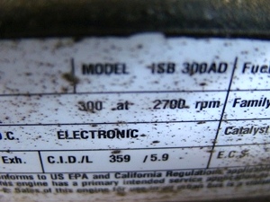 USED CUMMINS ISB 300 HP DIESEL ENGINE COMPLETE FOR SALE YEAR - 2007
