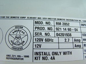 Used Dometic RM2852 2-Way RV Refrigerator 